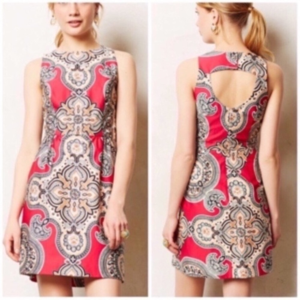Anthropologie MOULINETTE SOEURS Giedi Pink Medallion Shift Dress Sz 10